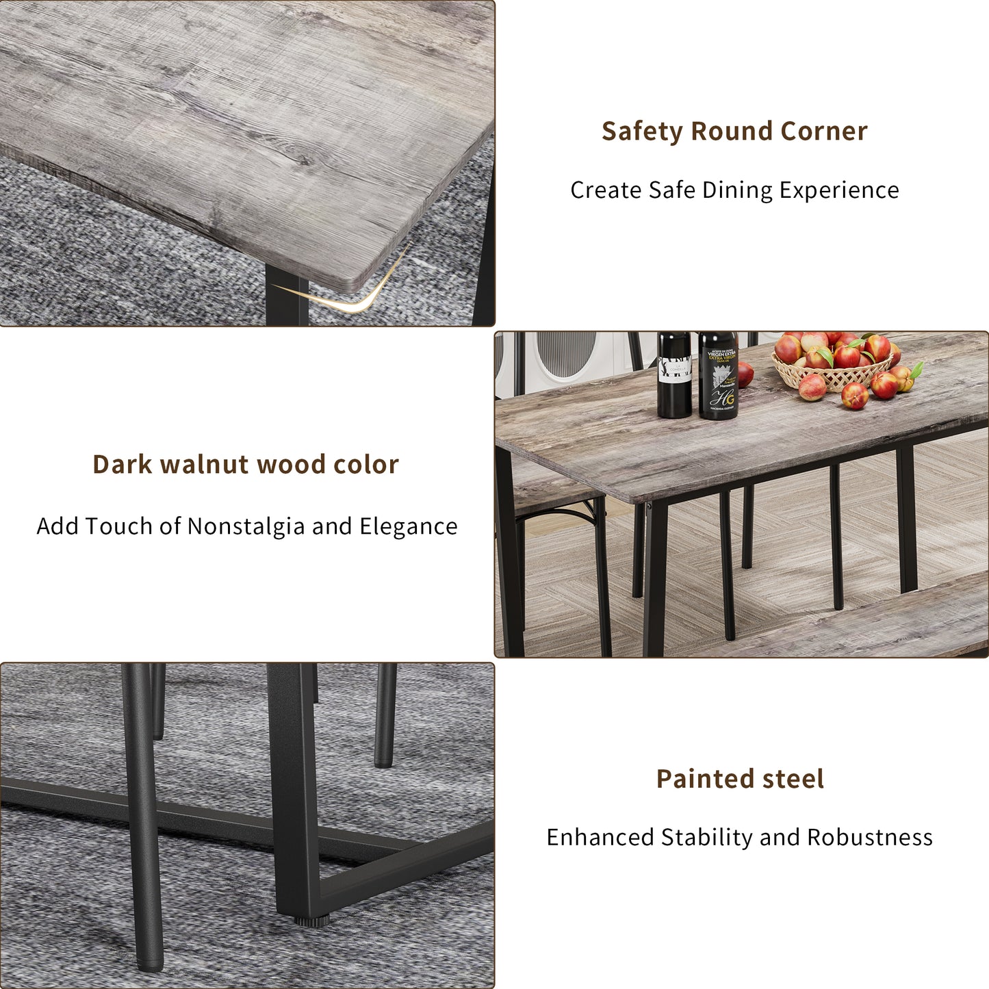 Four-piece set table and chair with backrest, industrial style, solid structure image 8