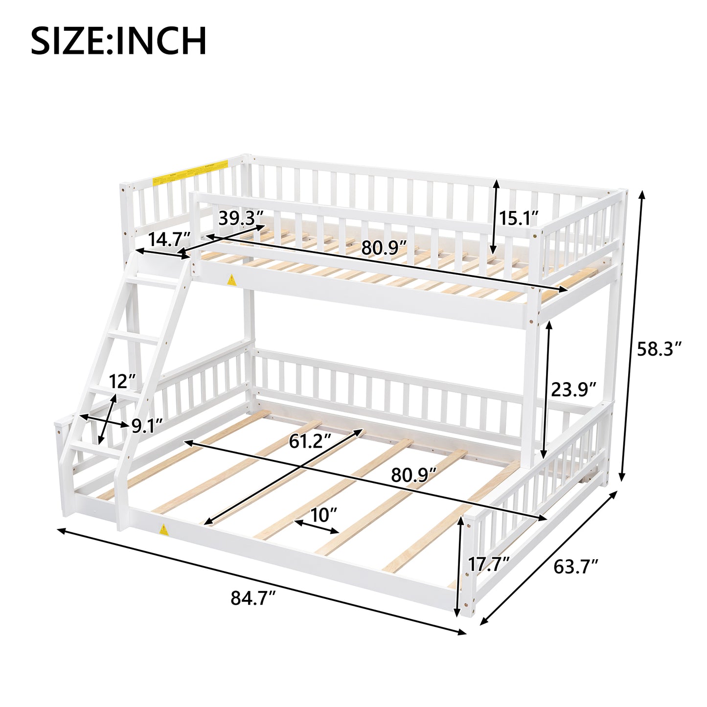 Twin XL over Queen Bunk Bed with Ladder and Guardrails, White image 10