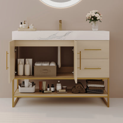 36" Modern Free-Standing Bathroom Vanity with Seamless Ceramic Sink & Sintered Stone Top image 12