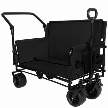 3-in-1 Folding Wagon Cart with Bench Seat & Canopy & Storage, 500lbs Heavy-Duty, 180L Capacity, All-Terrain Wagon for Camping, Beach, Sports, & Garden, Black image 12