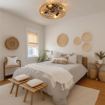 Ceiling-mounted Jute Rope Fan Light Strip with 4 Bulbs, Dimmable, 7 Dlades, Reversible DC Motor image 5