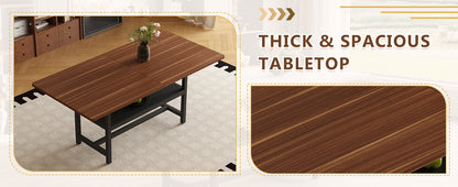 Table and chair set.71 inch long fashionable walnut grain dining table, a practical choice to add color to the home.Paired with 6 Black PU Chairs With C-tube Black Metal Chair Legs. image 12