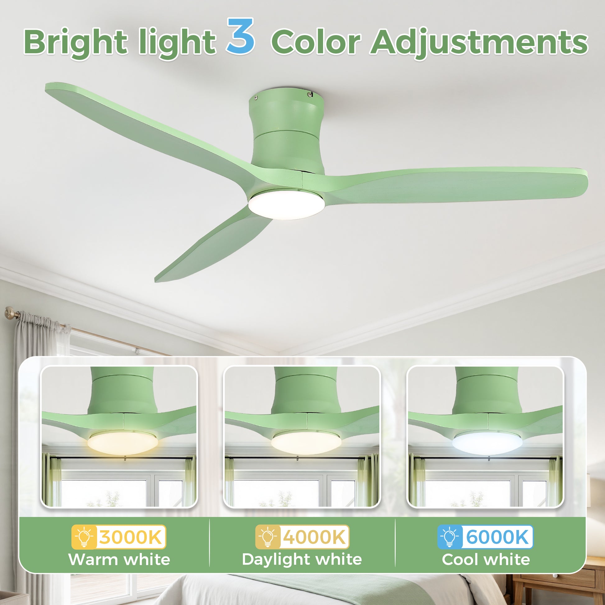 52-inch ceiling fan with light, solid wood blades, Dimmable Light with Memory Function, DC motor, Quiet operation image 6