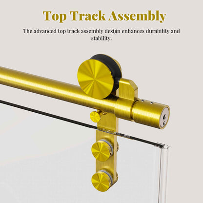 56-60" W * 66" H Frameless Single Sliding Shower Doors, Bathroom Sliding Shower Door With Towel Rail And Auxiliary Handle, 5/16" (8mm) Thick SGCC Tempered Glass Door, Brushed Gold (No Soft-Close) image 6