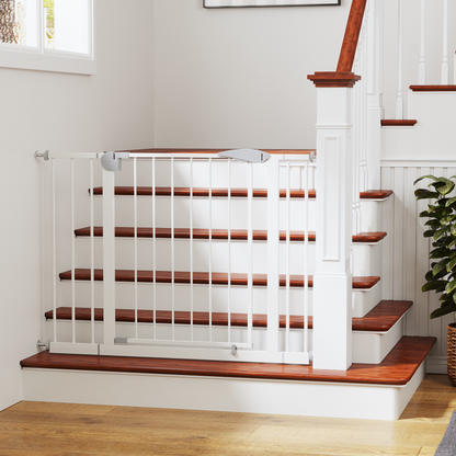 2 Pack 29.5-44.1" Wide Baby Gate for Stairs, Dog Gate Indoor for Doorways, No Drilling Pressure Mounted Pet Gates for Kids, Easy Walk Through Safety Gate, White image 10