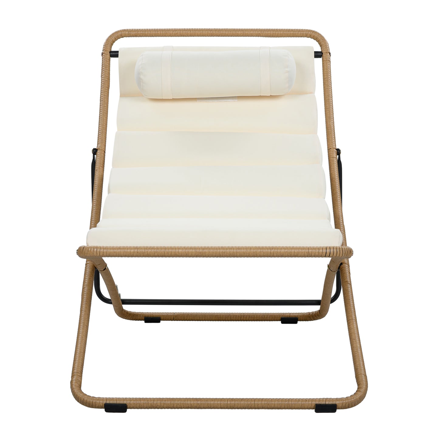TREXM 2-Pieces Outdoor Folding Chair, Rattan-Wrapped Patio Chair with Adjustable Backrest, Thick Cushion, and Detachable Headrest,for the Poolside, Beach, Backyard, Decck, and Camping (Yellow) image 11