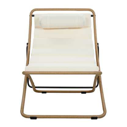 TREXM 2-Pieces Outdoor Folding Chair, Rattan-Wrapped Patio Chair with Adjustable Backrest, Thick Cushion, and Detachable Headrest,for the Poolside, Beach, Backyard, Decck, and Camping (Yellow) image 11
