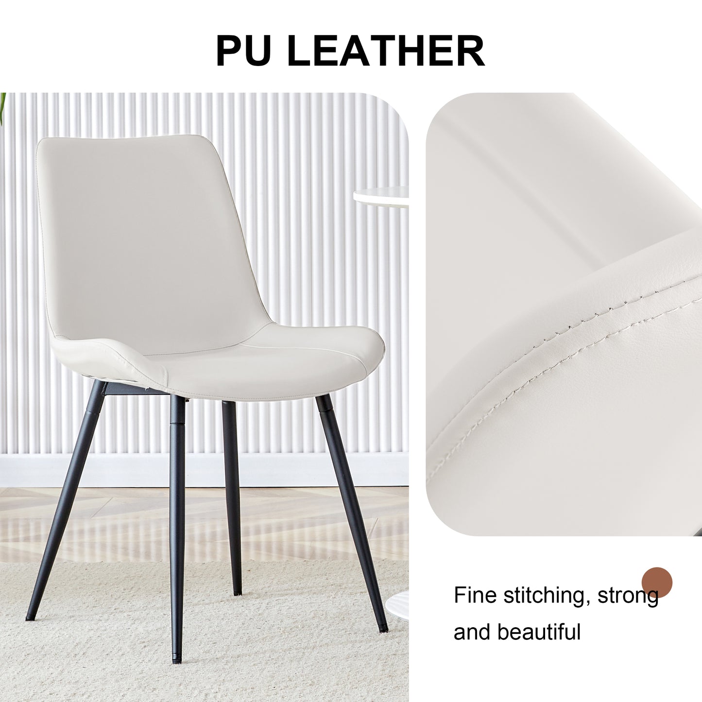 White artificial leather backrest cushion dining chair, black metal legs, curved widened cushion design for more comfort, suitable for restaurants, kitchens, bedrooms, offices.(6 chairs) 0502 image 3