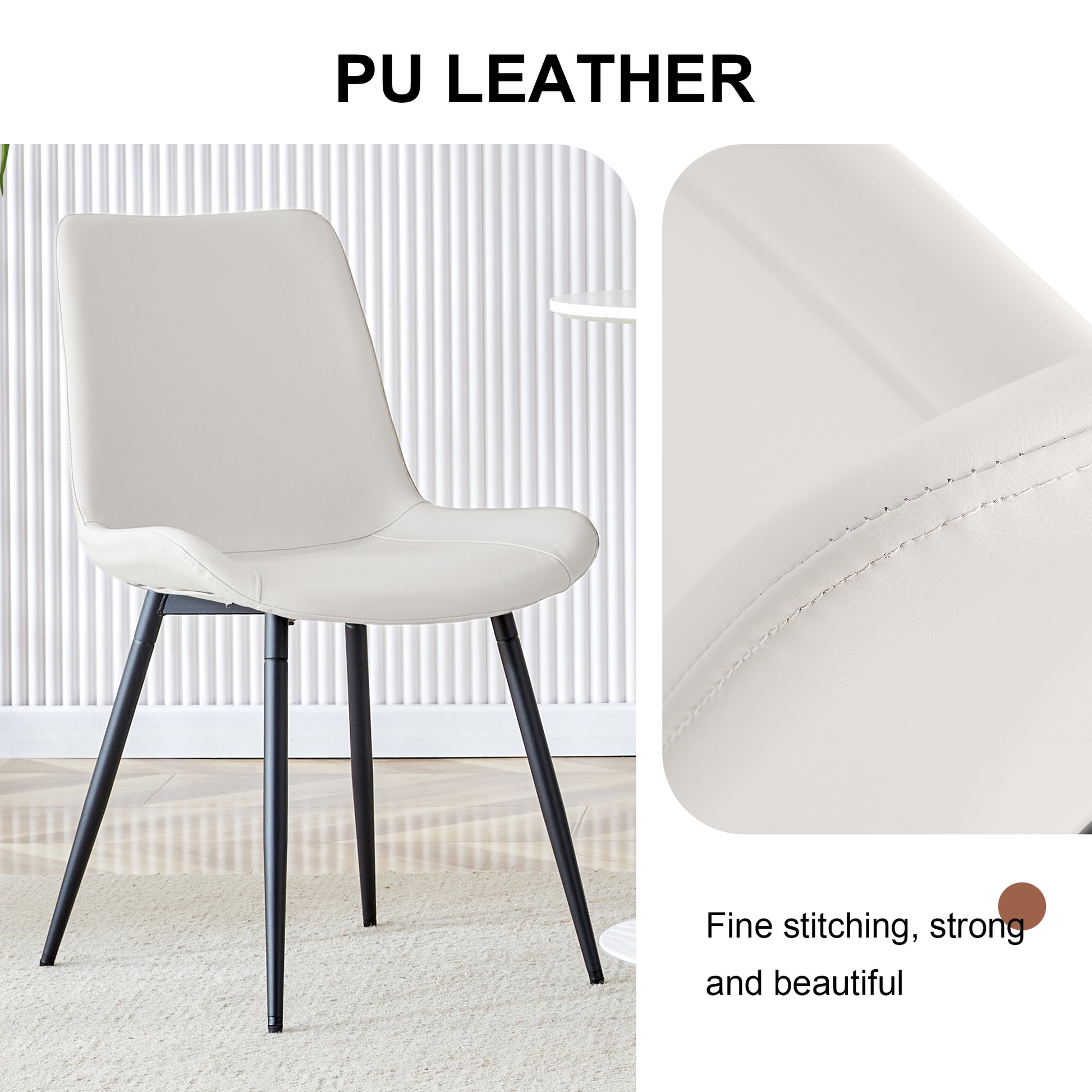 White artificial leather backrest cushion dining chair, black metal legs, curved widened cushion design for more comfort, suitable for restaurants, kitchens, bedrooms, offices.(6 chairs) 0502 image 3