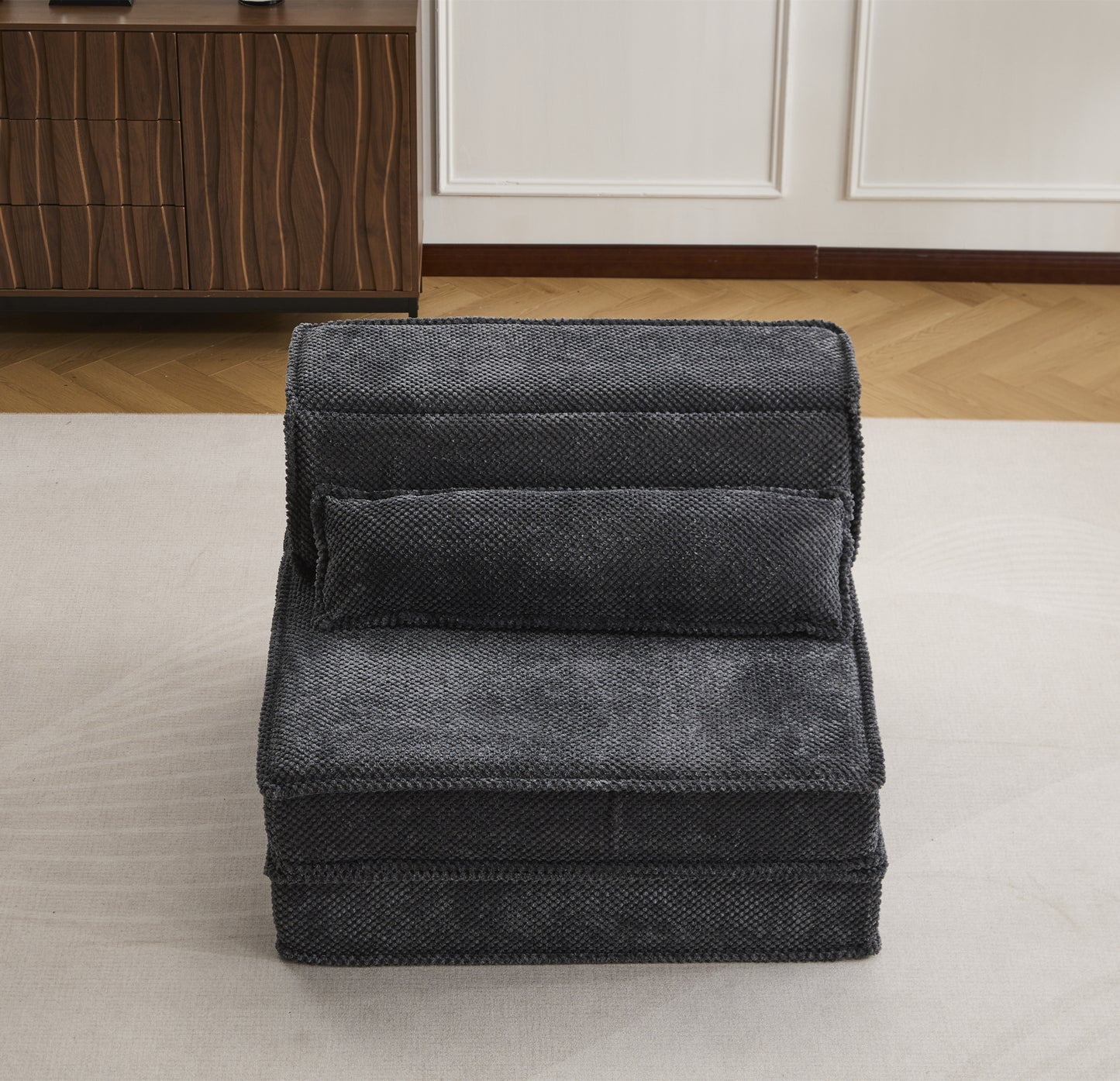 Compression Mahjong Sofa,Convertible Floor Sofa Bed,DIY Boneless Modular Sectional Sofa,No Assembly Required,Circle fleece fabric,Oversized Single Sofa with 1 Pillow,Dark Grey image 11