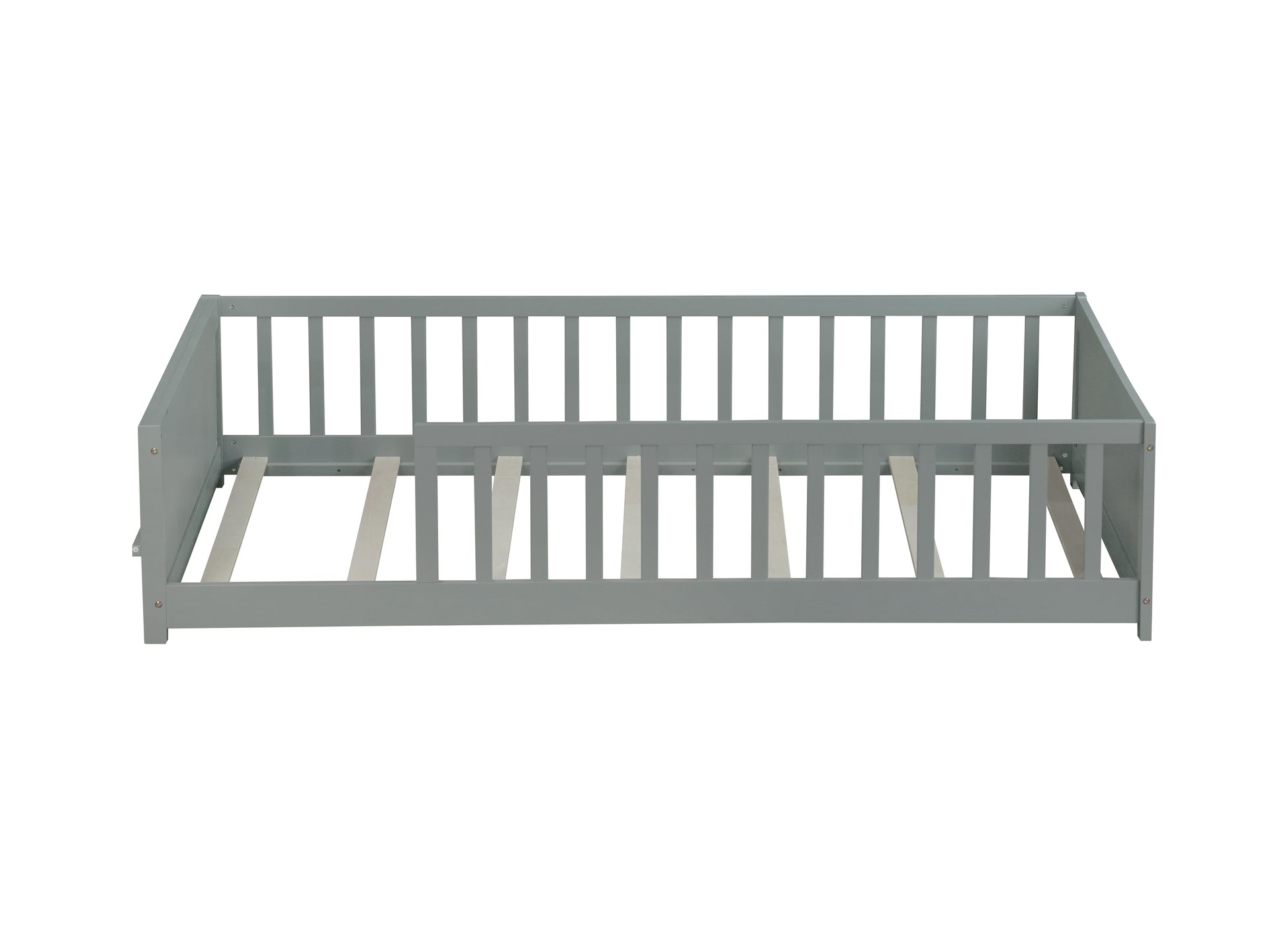 Twin size Floor Platform Bed with Built-in Book Rack,Grey(Old Sku:W504P143306) image 5