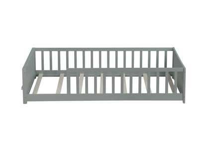 Twin size Floor Platform Bed with Built-in Book Rack,Grey(Old Sku:W504P143306) image 5