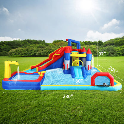 10 in1 Inflatable slide water park bouncing house garden with splash pool & water gun & basketball & climbing wall & dual pools & soccer image 12