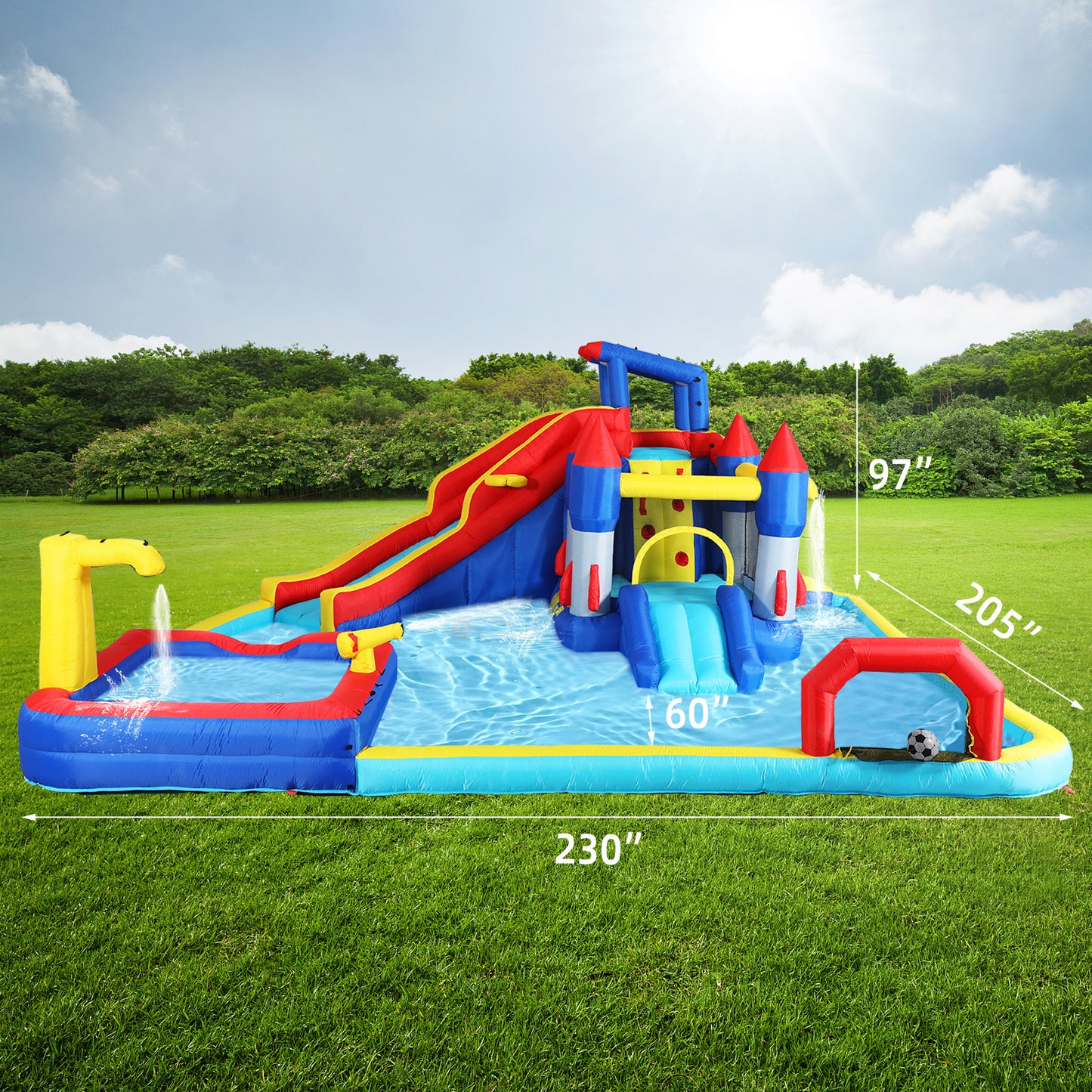10 in1 Inflatable slide water park bouncing house garden with splash pool & water gun & basketball & climbing wall & dual pools & soccer image 12
