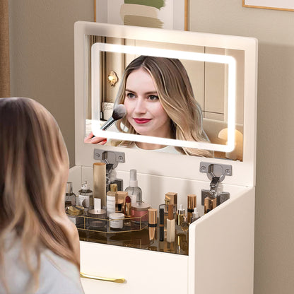 3 in 1 Vanity Desk with open Top Mirror,Small Make Up Vanity Set with Visible Glass Desktop,Compact Makeup Vanity with 3 Drawers,Dressing Table for Bedroom image 4