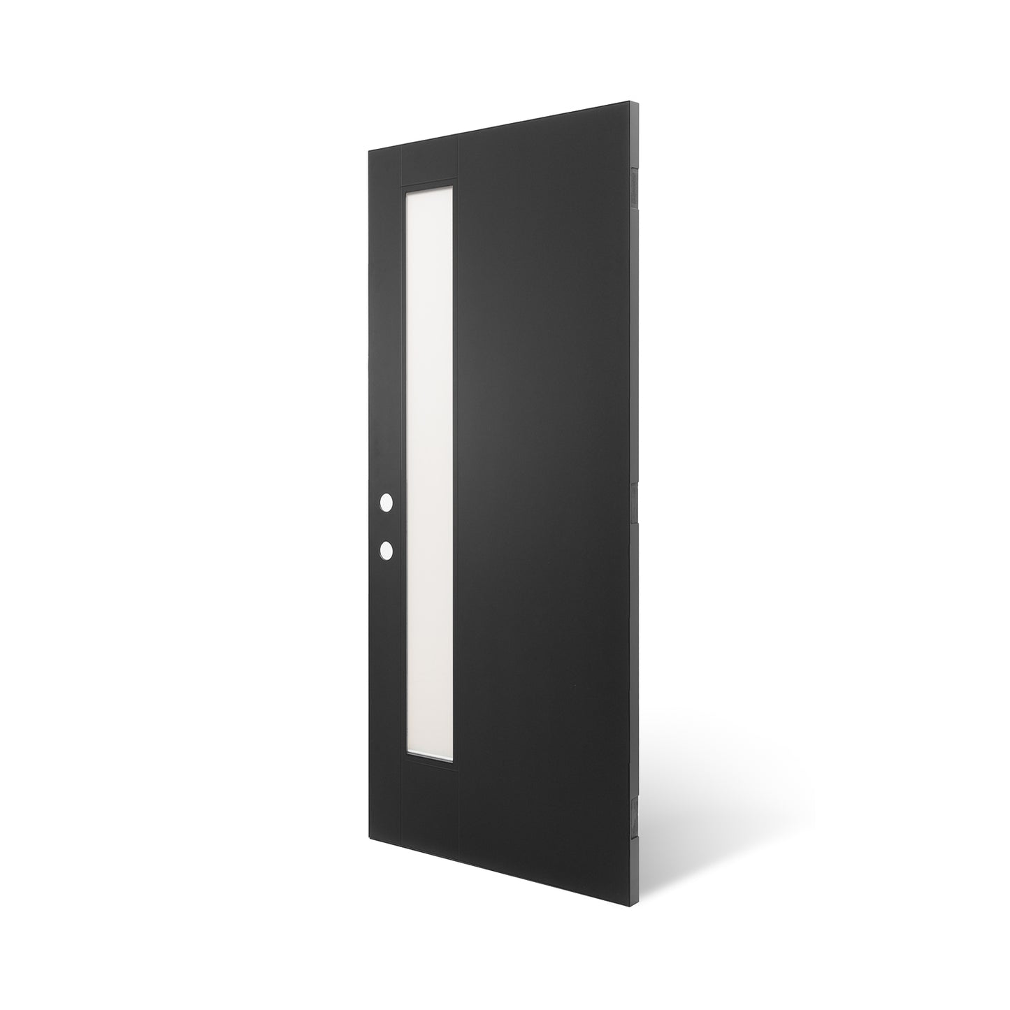 36"x80" Fiberglass Front Door with White 4-9/16" PVC Frame,Right-Hand Inswing Exterior Door with Brickmould,Contemporary minimalist smooth skin with frosted glass for Home Entrance, Black image 6