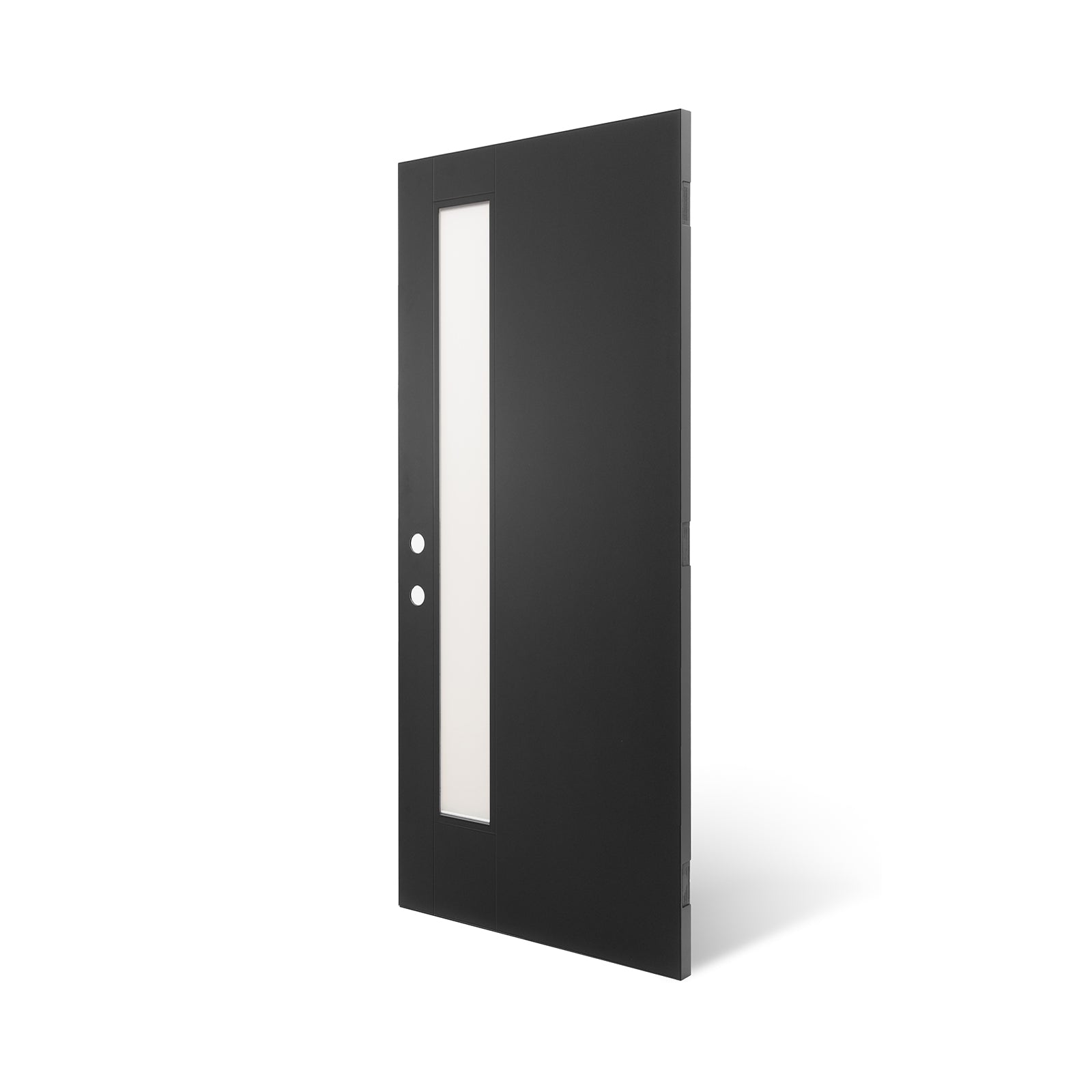 36"x80" Fiberglass Front Door with White 4-9/16" PVC Frame,Right-Hand Inswing Exterior Door with Brickmould,Contemporary minimalist smooth skin with frosted glass for Home Entrance, Black image 6
