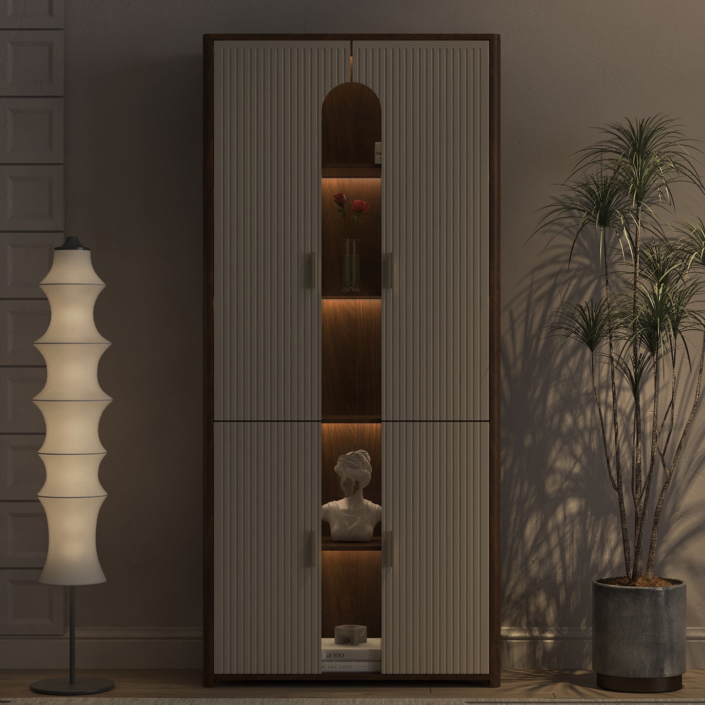 Display Cabinet with Doors,Bookcase with LED Lights, Display Case for Collectibles Bedroom Living Room Office image 5