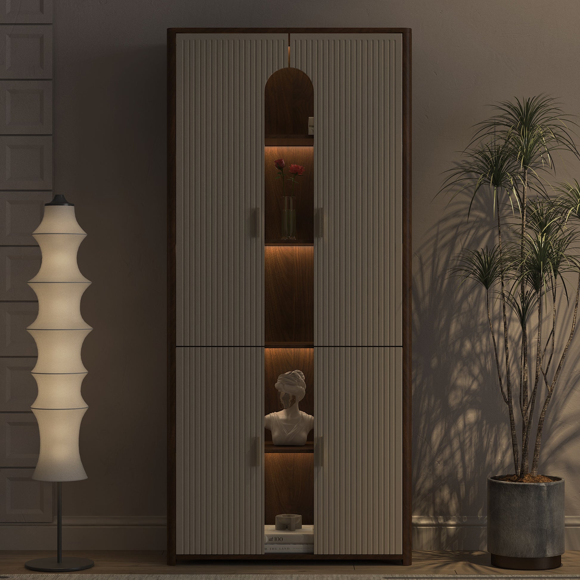 Display Cabinet with Doors,Bookcase with LED Lights, Display Case for Collectibles Bedroom Living Room Office image 5