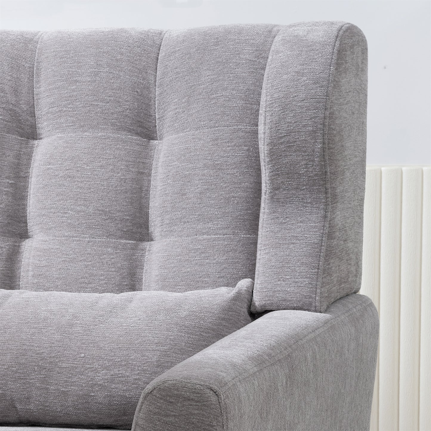 Modern Accent Chair,Chenille Arm Chairs for Living Room,Upholstered Mordern Armchair,Comfy Soft Padded Lounge Chair in Small Space, Bedroom, w/Pillow, Solid Wood Leg (Gray) image 10