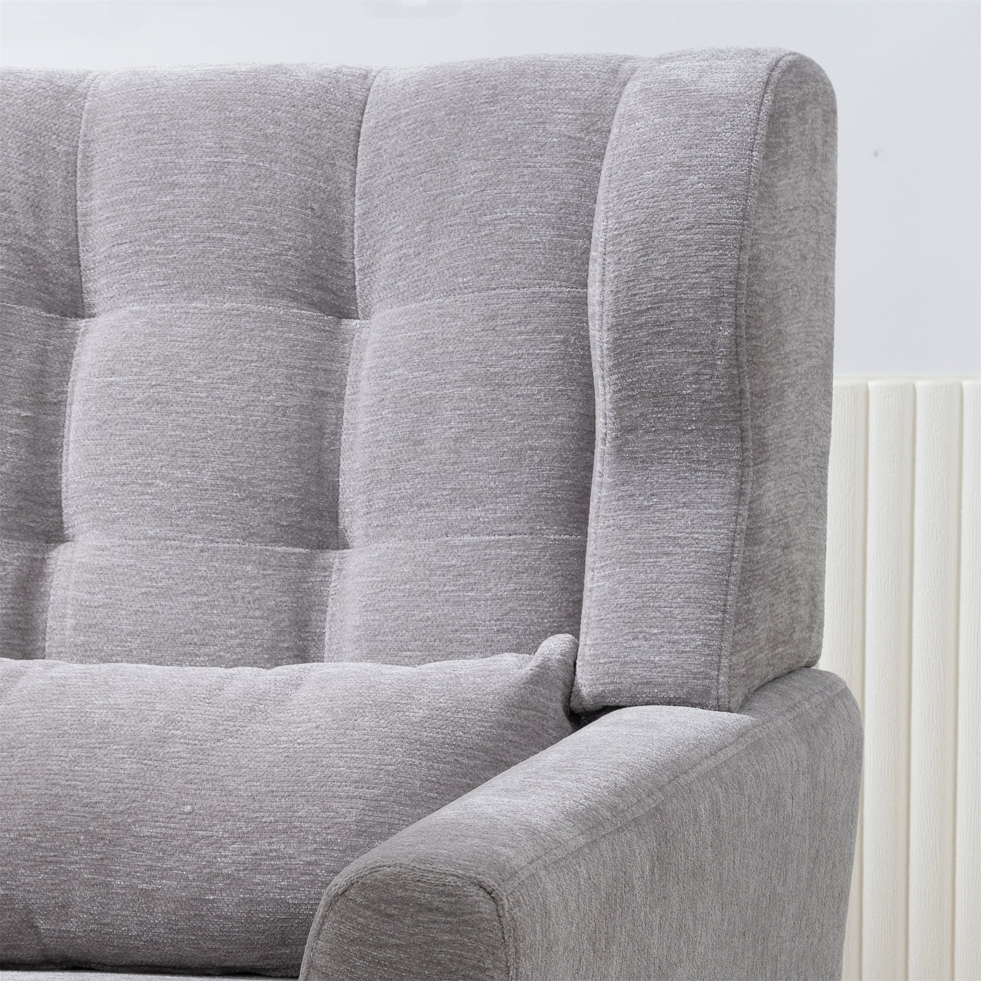 Modern Accent Chair,Chenille Arm Chairs for Living Room,Upholstered Mordern Armchair,Comfy Soft Padded Lounge Chair in Small Space, Bedroom, w/Pillow, Solid Wood Leg (Gray) image 10