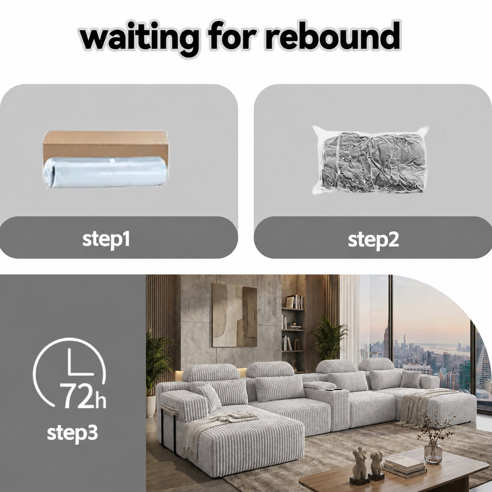 Modern Gray Velvet U-Shaped Velvet Sectional Sofa - 3-Piece Living Room Set with Chaise Lounge & Cup Holders - 145.7"/370cm Extra Large Modular Sofa for Home Theater, Family Room, Luxury Living Space image 8