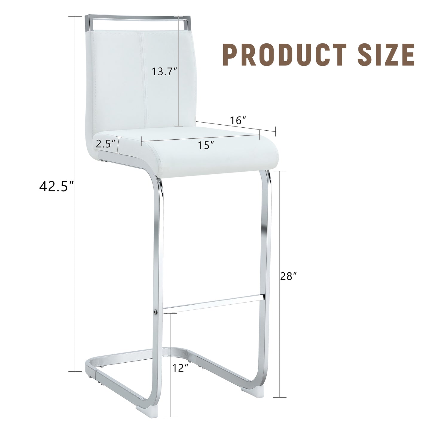 Modern and beautiful bar stool upholstered in PU leather with C-shaped silver metal legs for dining rooms, kitchens, terraces and guest office chairs.(set of 6) (white+PU) image 2