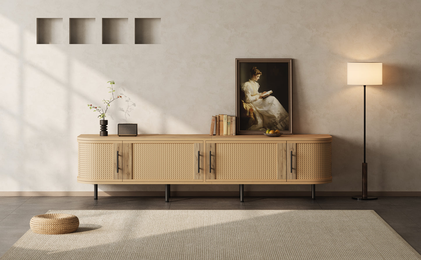70inch Modern TV Stand with Rattan Doors for TVs up to 80", Media Console with Storage Space & Cable Holes, Entertainment Center for Living Room image 12