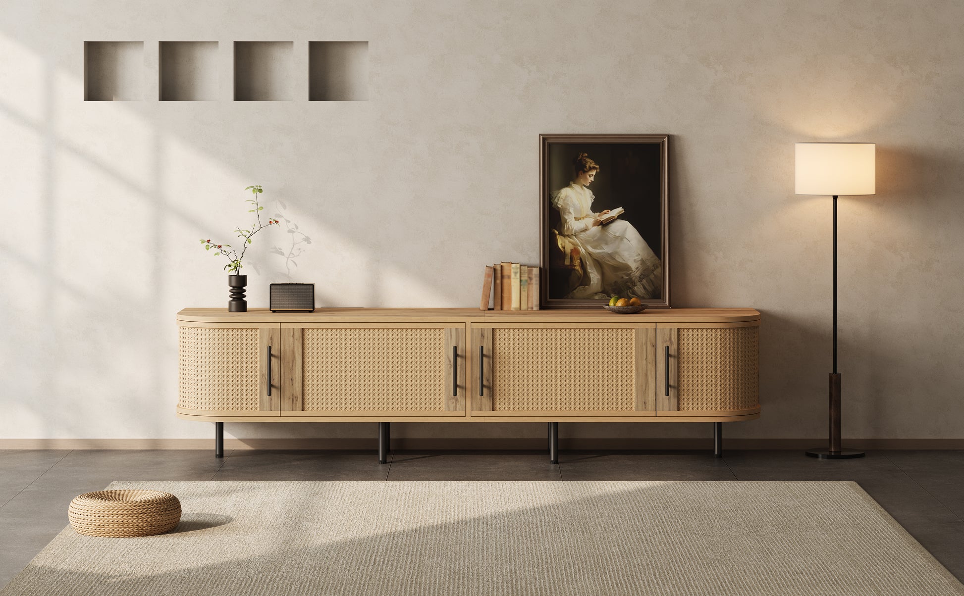 70inch Modern TV Stand with Rattan Doors for TVs up to 80", Media Console with Storage Space & Cable Holes, Entertainment Center for Living Room image 12