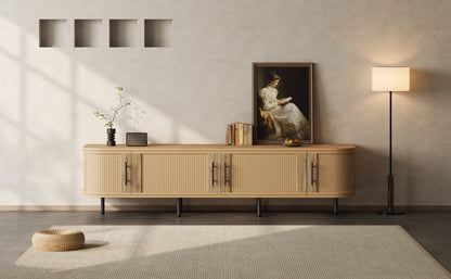 70inch Modern TV Stand with Rattan Doors for TVs up to 80", Media Console with Storage Space & Cable Holes, Entertainment Center for Living Room image 12