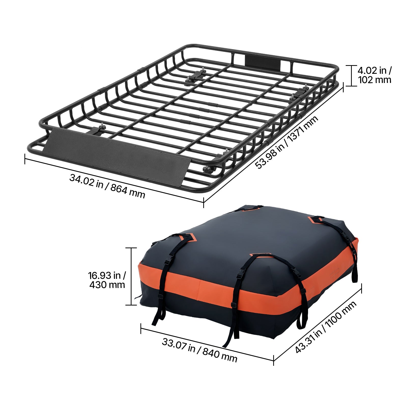 Roof Rack Cargo Basket, 54 x 34 x 4 in, Heavy Duty Roof Top Carrier Basket with Waterproof Bag, Cargo Net, Ratchet Straps, 200 lbs Capacity, Universal Car Top Luggage Holder, for SUV Truck Car image 7
