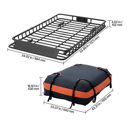 Roof Rack Cargo Basket, 54 x 34 x 4 in, Heavy Duty Roof Top Carrier Basket with Waterproof Bag, Cargo Net, Ratchet Straps, 200 lbs Capacity, Universal Car Top Luggage Holder, for SUV Truck Car image 7