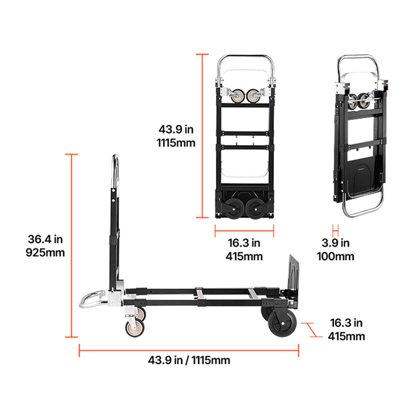 2 in 1 Folding Hand Truck, 500 lbs Load Capacity for 4-Wheel Mode, Convertible Hand Truck Dolly with Wheels & Adjustable Handle, Portable Trolley Dolly for Moving Home, Office, Warehouse image 9