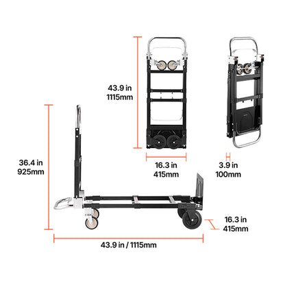 2 in 1 Folding Hand Truck, 500 lbs Load Capacity for 4-Wheel Mode, Convertible Hand Truck Dolly with Wheels & Adjustable Handle, Portable Trolley Dolly for Moving Home, Office, Warehouse image 9