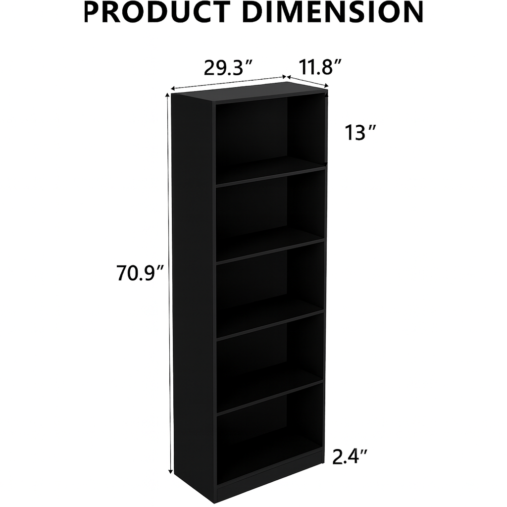 5-Tier Bookshelves Storage Cabinet Black image 2