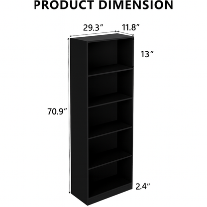 5-Tier Bookshelves Storage Cabinet Black image 2
