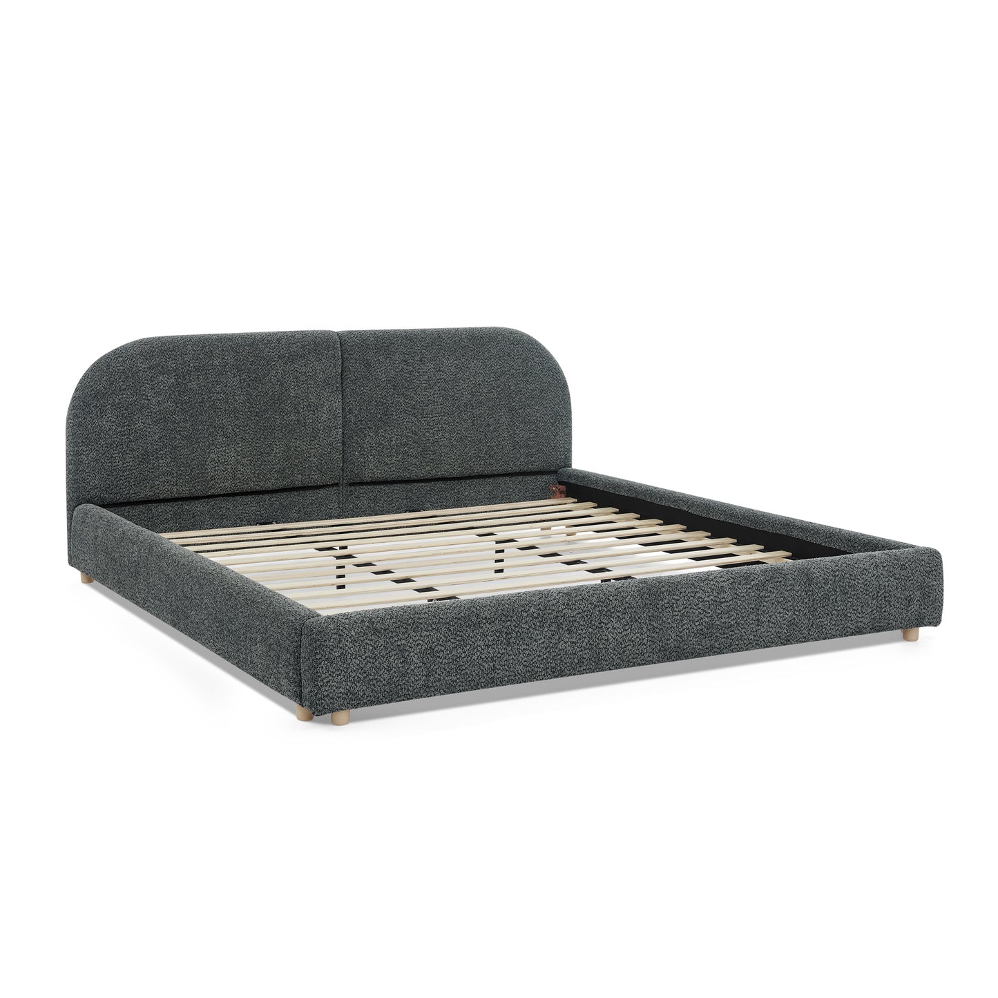 King Size Upholstered Bed Frame, Modern Minimalist Style with Tall Curved Headboard, Premium Circle Yarn Fabric & Sturdy Leg Support, Mattress Not Included-Dark Gray image 8
