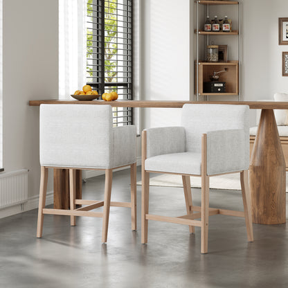 24'' Seat Height Upholstered Counter Stools with Arms for Kitchen Island/Dining Room, Set of 2 image 1