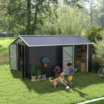 10x12 FT Outdoor Metal Storage Shed, Large Storage Sheds with Sturdy Frame Structure, Metal Garden Tool Shed with Lockable Door for Garden,Gift a foldable flower pot stand, Backyard, Drak gray image 12