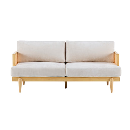 EMIR 72" Square Arm 3-Seater Boucle Sofa with Cane Rattan and Wooden Frame,Natural,Living Rooms,Bedrooms,Apartment Office image 2