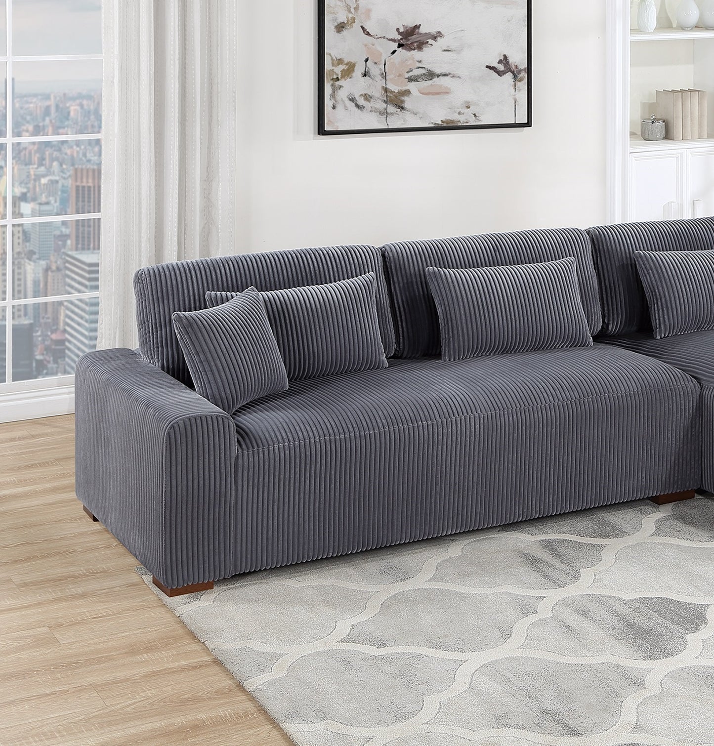 Modern 2pc Sectional Set XL Plush Corduroy Fabric Dark Gray LAF Sofa RAF Chaise Living Room Couch image 3