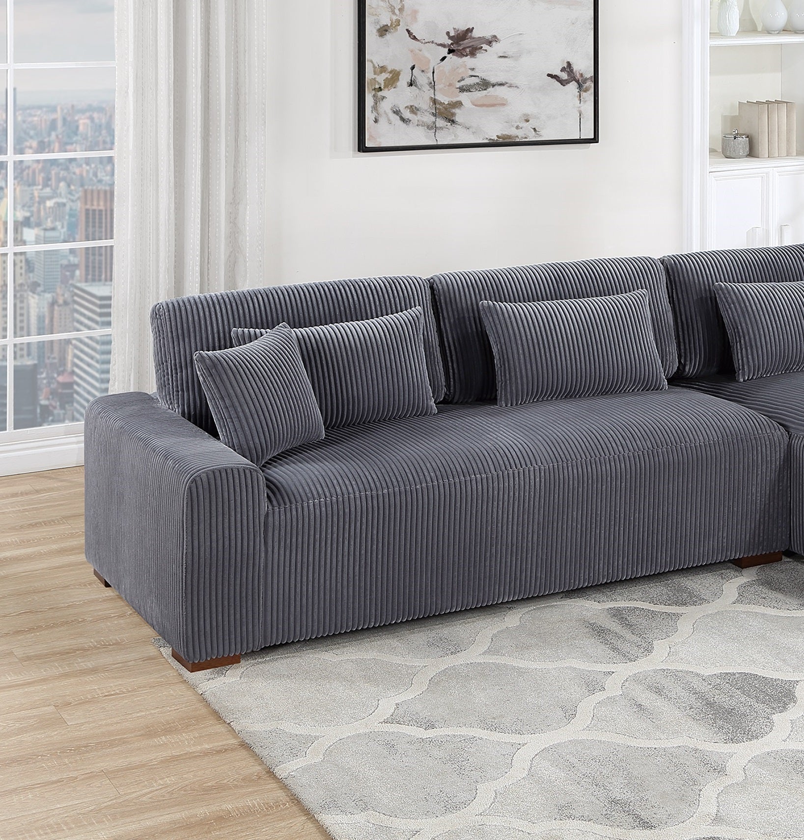 Modern 2pc Sectional Set XL Plush Corduroy Fabric Dark Gray LAF Sofa RAF Chaise Living Room Couch image 3