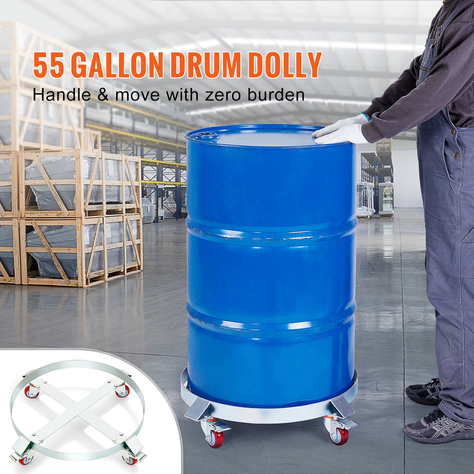 55 Gallon Heavy Duty Drum Dolly, 1000lbs Load Capacity, Barrel Dolly Cart Drum Caddy, Non Tipping Hand Truck Capacity Dollies with Steel Frame 4 Swivel Casters Wheel, for Warehouse Drum Handling image 8