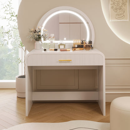 39" Makeup Vanity Table with Mirror Touch Screen Lighted Mirror, Dressing Table with Drawer for Bedroom, White image 1