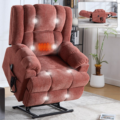 Dual Motor Heat Massage Infinite Position Up to 350 LBS Electric Power Lift Recliners with Power-Remote, Medium-firm and Heavy Duty, Red image 1