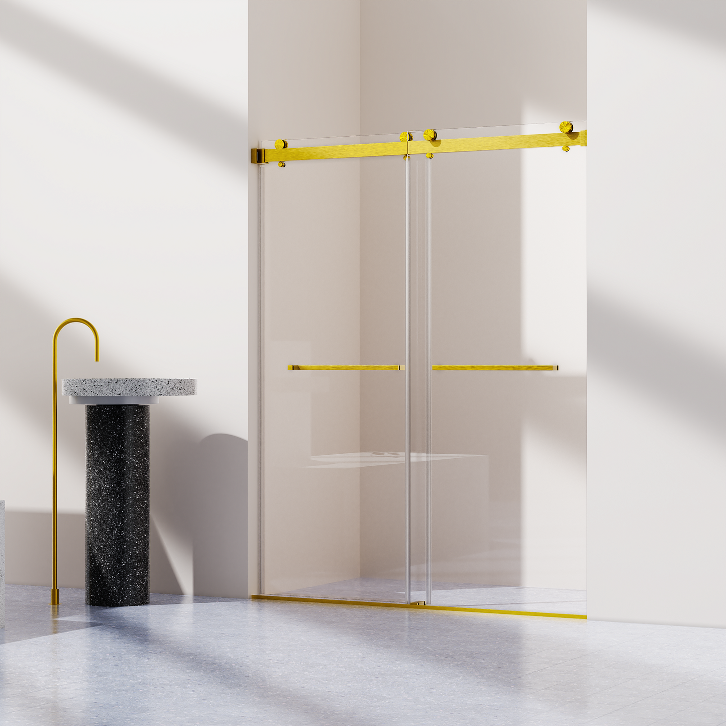 For 56-60 inches * 76 inches Frameless Double Sliding Shower Door in Brushed Gold, 3/8 inches (10mm) Thick SGCC Tempered Glass Door, Reversible Installation, No Soft-Close image 1