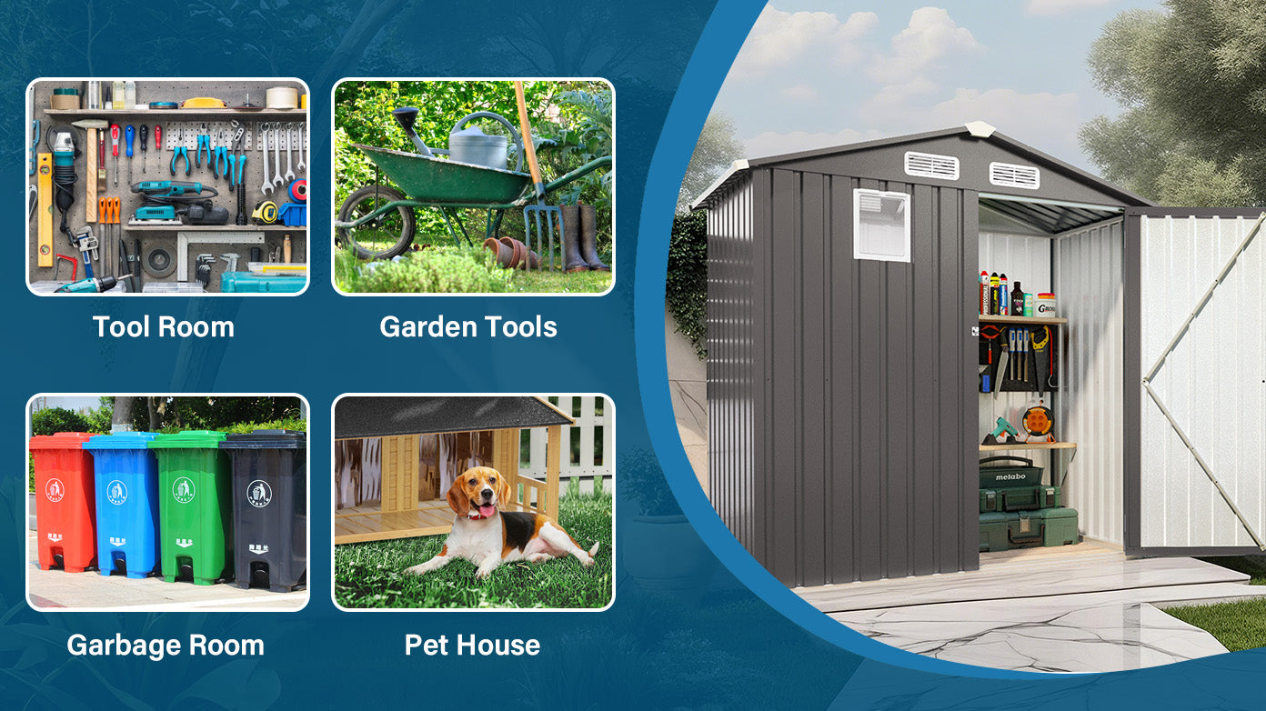 6X 3.6FT Metal Outdoor Storage Shed, Tool Shed with Peaked Roof Watertight with Clear Window and Lockable Door Compact Metal Tool Room for Garden, Backyard, Patio, Sundries and Bike Storage, Gray image 3