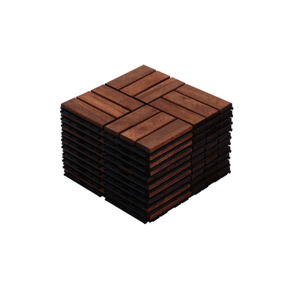 Acacia Wood Interlocking Deck Tiles Checker Pattern, 10PCS 12" x 12" Square Brown Acacia Hardwood Outdoor Flooring for Patio, Bancony, Pool Side,.. image 1