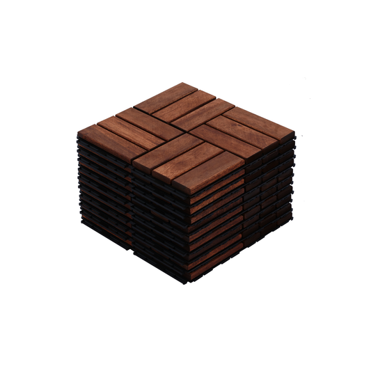 Acacia Wood Interlocking Deck Tiles Checker Pattern, 10PCS 12" x 12" Square Brown Acacia Hardwood Outdoor Flooring for Patio, Bancony, Pool Side,.. image 1