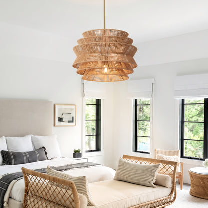 17.3" Rattan Pendant Light,Hand-Woven Rustic Wicker Hanging Light Seagrass Ceiling Chandelier,Water Plants Rattan Chandelier for Dining Living Bedroom Kitchen Farmhouse image 2